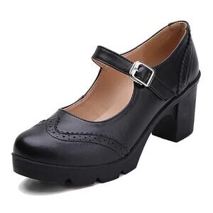 Chunky Low Block Heels Mary Jane Shoes Size 34